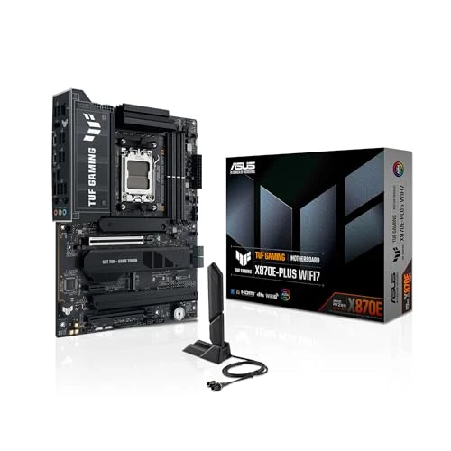 TUF Gaming X870E-PLUS WIFI7 AMD X870E ATX Motherboard with 16+2+1 80A Power Stages, DDR5 Support with AEMP, PCIe 5.0 x16 with PCIe Slot Q-Release Slim, Four M.2 Slots, WiFi 7 with ASUS WiFi Q-Antenna