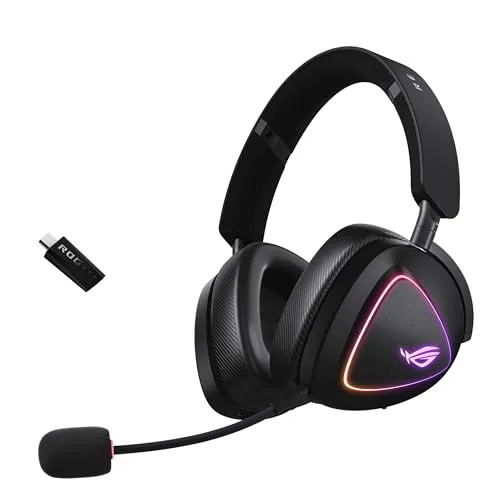 ASUS ROG Delta II Wireless Gaming Headset with Detachable Mic – Tri-Mode (BT, 2.4GHz, 3.5mm), 50mm Titanium-Plated Drivers, 110Hr Battery, Lightweight, for PC, PS5, PS4, Xbox, Switch, Mobile - Black