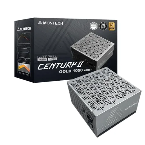 MONTECH Century II - 1050W High-End ATX Gaming Power Supply - 80 Plus Gold & Cybenetics Platinum - Fully Modular - ATX 3.1 & PCIe 5.1 Ready with 12V-2x6 Cable - 10 Years Warranty