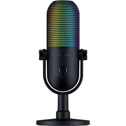 Razer Seiren V3 Chroma RGB USB Microphone: Stream & Game Reactive Lighting - Tap-to-Mute Sensor - Condenser Mic - Digital Gain Limiter & Shock Absorber - PC, Discord, OBS Studio, XSplit - Black