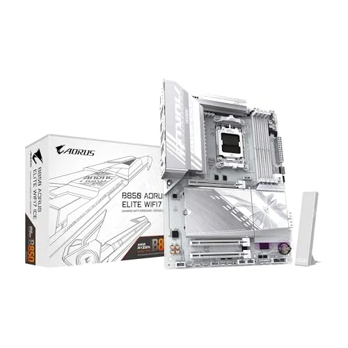 GIGABYTE B850 AORUS Elite WIFI7 ICE AMD AM5 ATX Motherboard, Support AMD Ryzen 9000/8000/7000 Series, DDR5, 14+2+2 Power Phase, 3X M.2, PCIe 5.0, USB-C, WIFI7, 2.5GbE LAN, EZ-Latch, 5-Year Warranty