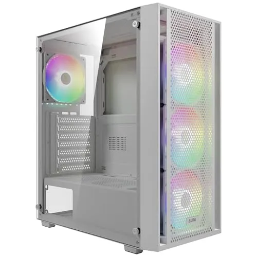 GAMDIAS White ATX Mid Tower Gaming Computer PC Case with Side Tempered Glass, Preinstalled 4X 120mm ARGB Fans, Support Up to 6X 120mm Fans, 360mm AIO/Radiator, 340mm GPU/VGA, 160mm CPU Air Cooler