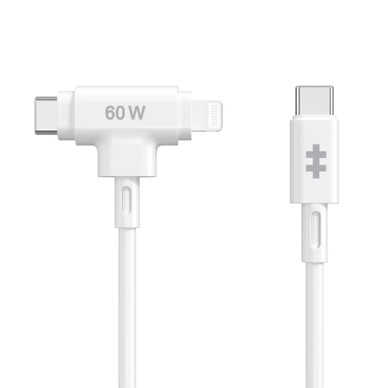 HyperJuice Câble hybride USB-C et Lightning en silicone (1,5 m) - Blanc