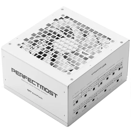 darkFlash PMT Fully Modular Power Supply ATX 3.1& PCIe 5.1 Ready, 2 x 12VHPWR Cable Included, 100% Japanese 105°C Capacitors, 80 Plus Gold Gaming PSU (80+ Gold (ATX 3.1) WT, 850 Watts)