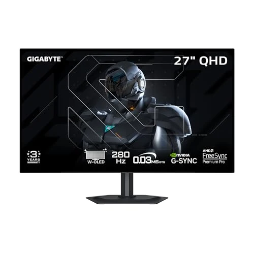 GIGABYTE - MO27Q28GR - 27" W-OLED Gaming Monitor - QHD 2560x1440-280Hz - 0.03ms GTG - AMD FreeSync Premium Pro, G-SYNC Compatible - Type-C - HDMI, DP, Type-C - Height and Tilt Adjustable - Black