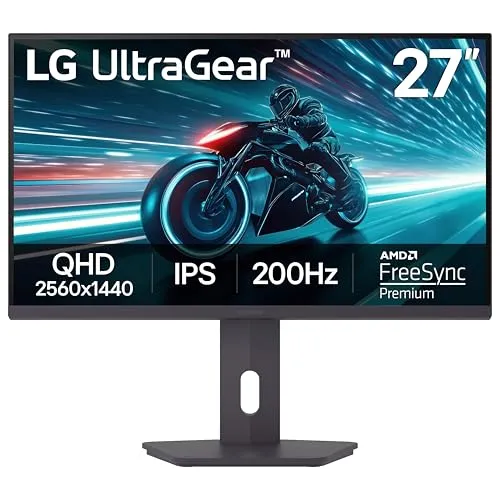 LG 27GS75Q-B 27-inch Ultragear QHD (2560x1440) Gaming Monitor, 180Hz (O/C 200Hz), 1ms, IPS, NVIDIA G-SYNC Compatible, AMD FreeSync, HDR10, Tilt/Height/Pivot Stand, HDMI, DisplayPort, Black