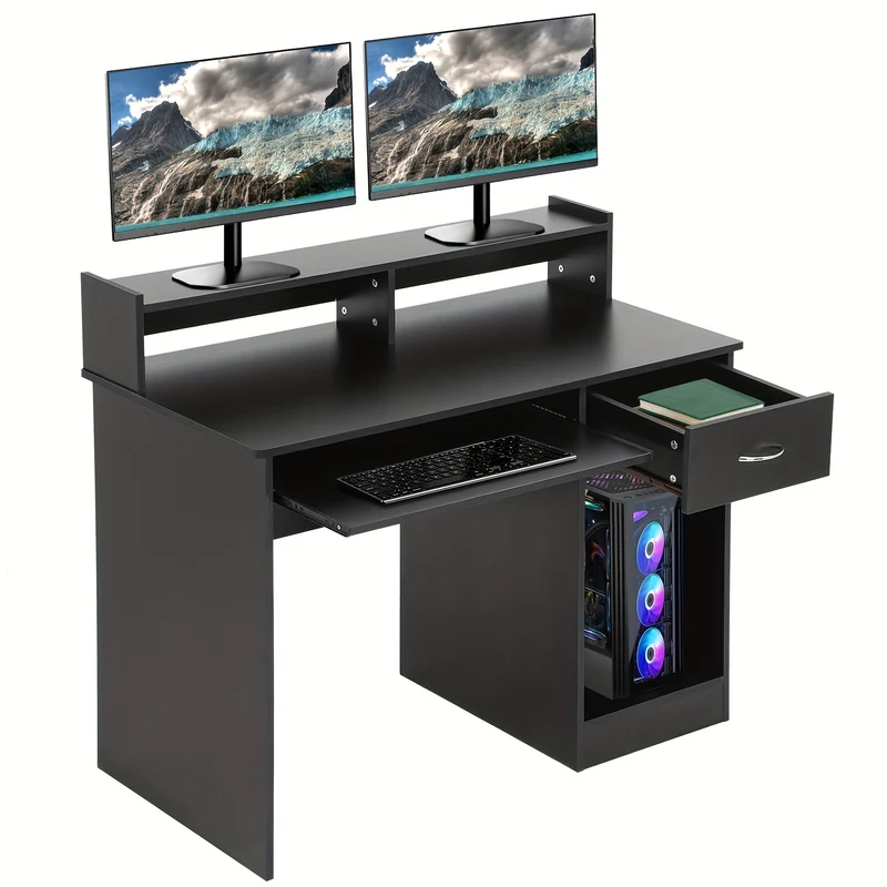 Computer Desk 43'' with Keyboard Tray Drawers - Storage Shelves Home
