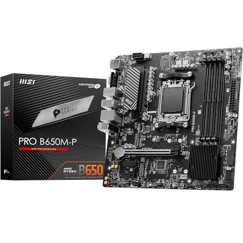 MSI PRO B650M-P V1 Motherboard, Micro-ATX - Supports AMD Ryzen 9000/8000 / 7000 Series Processors, AM5 - DDR5 Memory Boost 6000+MHz/OC, 1 x PCIe 4.0 x16, 2 x M.2 Gen4, 2.5G LAN