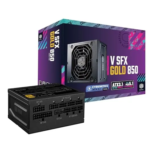 Cooler Master V850 SFX Gold 850W Fully Modular Power Supply – 80+ Gold Certified SFF PSU, ATX 3.1 & PCIe 5.1 Ready, 90° Angled Cable, Low Noise, Small Form Factor ITX PSU, 10-Year Warranty, Black