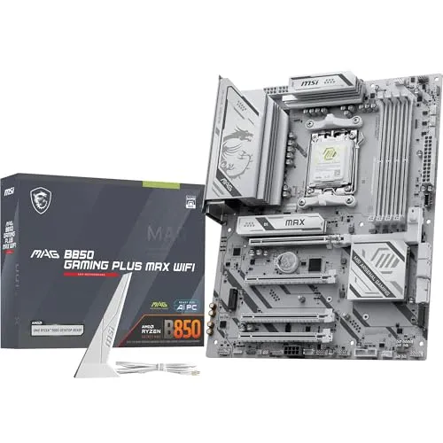 MSI MAG B850 Gaming Plus MAX WiFi Motherboard, ATX - Supports AMD Ryzen 9000/8000 / 7000 Processors, AM5, DDR5 Memory Boost (up to 8200+ MT/s OC), PCIe 5.0 x16, M.2 Gen5, Wi-Fi 7, 5G LAN