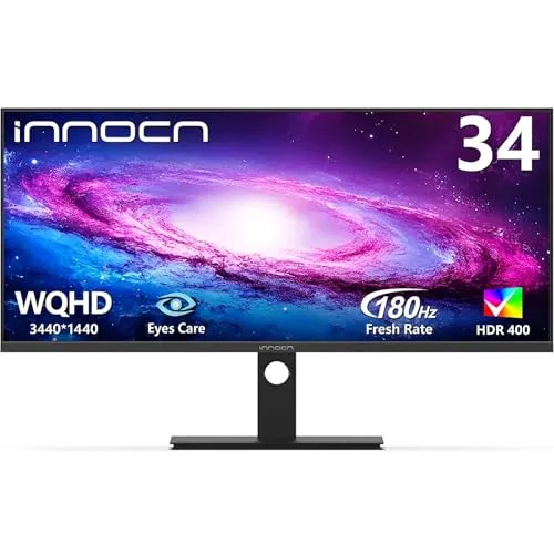 INNOCN 34" Ultrawide Monitor WQHD 3440 x 1440P 180Hz IPS PC Adaptive-Sync G-SYNC Compatible, HDMI, DP, PIP/PBP, 21:9, HDR, MPRT, Built-in Speaker, Height Adjustable, Eye Care - 34C1R