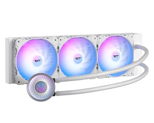 darkFlash DN360A AIO CPU Liquid Cooler, High-Performance Pump, ARGB Sync, PWM Fans, with Customizable darkFlash Logo Display, Compatible with Intel 1851/1700, AMD AM4/AM5 (White, 360mm AIO)