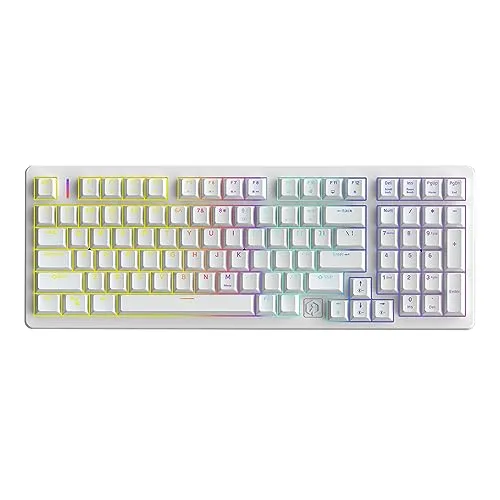 IROK FE98Pro Wireless RGB Hot Swappable Mechanical Keyboard, Three-Layer Dampening 98 Keys Gaming Keyboard, Customizable Backlit, USB-C/2.4GHz/Bluetooth- White/Red