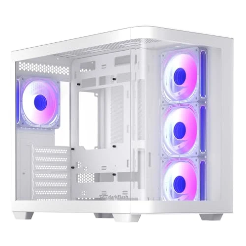 darkFlash ATX Mid-Tower Gaming PC Case, Back Plug-in BTF Motherboard, with 4 ARGB Fans Computer Case, Full View Curve Glass Dual-Chamber PC Case, Type C Port, Supports Dual 360mm AIO, White(DPW90)