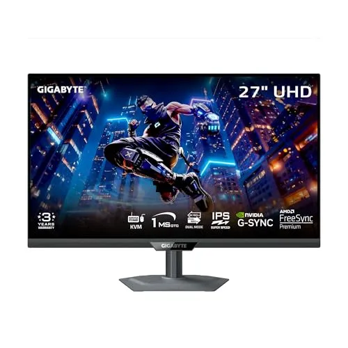 GIGABYTE - M27UP - 27" SS IPS Gaming Monitor - UHD 3840x2160-160Hz - 1ms GTG - AMD FreeSync Premium, G-SYNC Compatible - Dual Mode - Type C KVM - HDMI, DP, Type-C - Height and Tilt Adjustable -Black