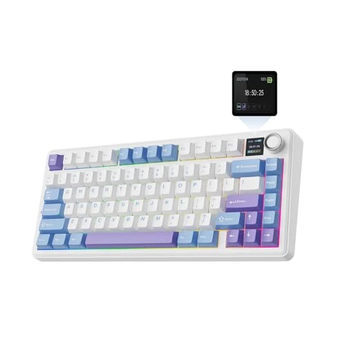 EPOMAKER X Aula F75 MAX Wireless Mechanical Keyboard with TFT Screen and Knob, Gasket Gaming Keyboard in 75% Layout, Hot Swappable, RGB Backlight, for PC/Mac/Linux (Blue&White&Purple)