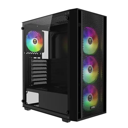 GAMDIAS ATX Mid Tower Computer PC Case with Tempered Glass, 4X 120mm ARGB PWM Fans Gaming Case, Support Up to 6X 120mm Fans, 360mm AIO/Radiator, 260mm GPU/VGA, 160mm CPU Air Cooler