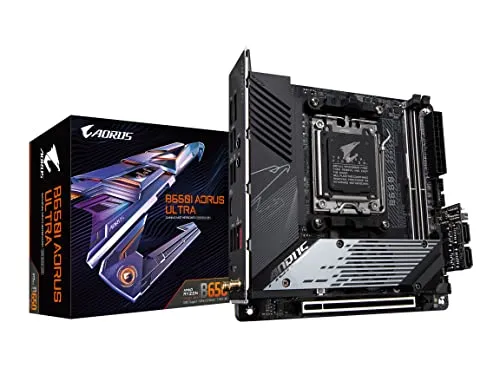 GIGABYTE B650I AORUS Ultra AMD AM5 ITX Motherboard, Support Ryzen 9000/8000/7000 Series, DDR5, 8+2+1 Power Phase, PCIe 5.0 M.2, USB-C 3.2 Gen 2, WIFI6E, 2.5GbE, EZ-Latch, Q-Flash, RGB Fusion