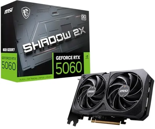 MSI Gaming RTX 5060 8G Shadow 2X OC Graphics Card (8GB GDDR7,128-bit, Extreme Performance: 2535 MHz, DisplayPort x3 2.1a, HDMI 2.1b, NVIDIA Blackwell Architecture)