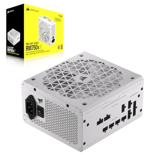 CORSAIR RM750x Shift Fully Modular ATX Power Supply - 80 Plus Gold - ATX 3.1 - PCIe 5.1 - Zero RPM - Side Interface - White