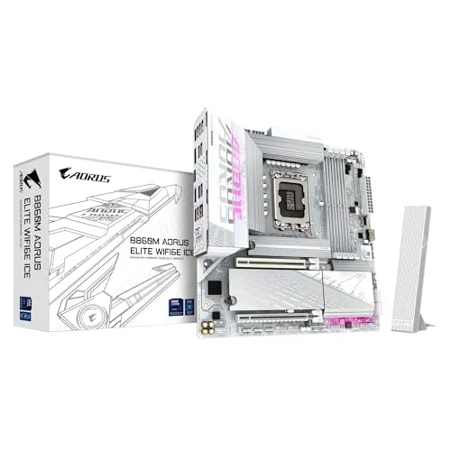 GIGABYTE B860M AORUS Elite WIFI6E ICE Intel Core Ultra (Series 2) LGA 1851 Motherboard, mATX, DDR5, 3X M.2, PCIe 5.0, USB-C, WIFI6E, 2.5GbE LAN, EZ-Latch