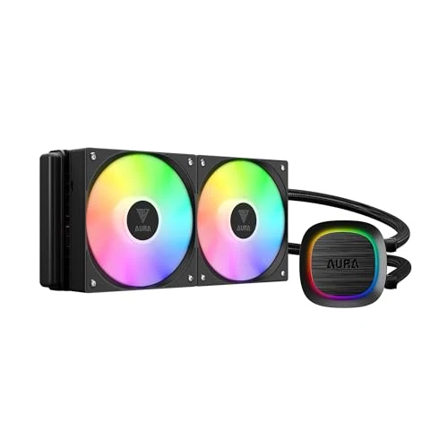 GAMDIAS Aura GLV2 240mm AIO Liquid CPU Cooler, Rotatable Performance 10-Pole Pump, 2 x 120mm Daisy-Chained Hidden Cable Fans, Low-Noise PWM & ARGB Sync Ready, Intel LGA 1851/1700；AMD AM5/AM4, Black