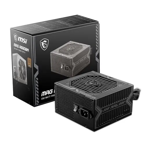 MSI MAG A550BN, Non-Modular Compact 550W Power Supply, 80+ Bronze, Low-Noise Fan, Active PFC Design, 5 Year Warranty