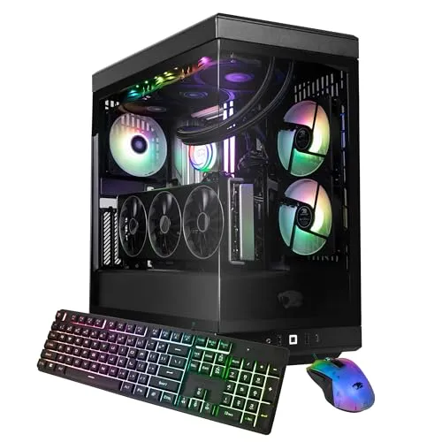 iBUYPOWER Y40 PRO Black Gaming PC Desktop Computer AMD Ryzen 9 9900X CPU, AMD Radeon RX 9070XT 16GB GPU, 32GB DDR5 RGB 5200MHz RAM, 2TB NVMe SSD, Windows 11 Home, Gamer Keyboard, Mouse - Y40BA9R97XT01