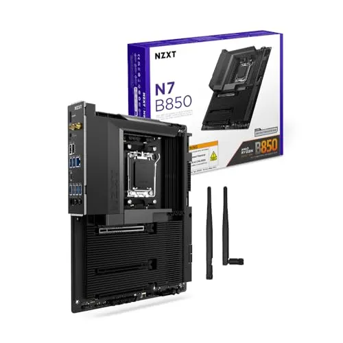 NZXT N7 B850 - AMD B850 AM5 ATX Gaming Motherboard for Ryzen 9000/8000/7000-16+2+1, DDR5, 3X M.2, PCIe 5.0, Wi-Fi 6E, 2.5GbE LAN - M.2 NVME with Quick-Release Latch - Full Cover - Black