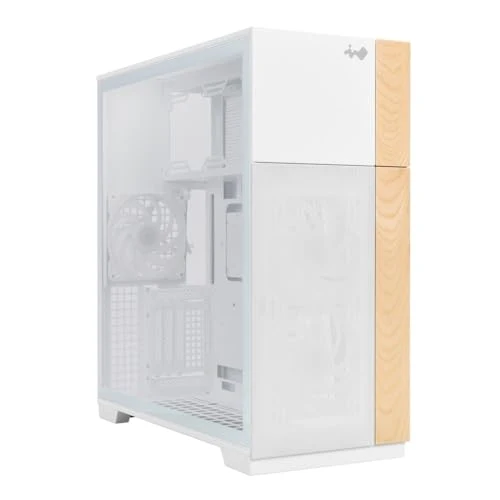 InWin F5 White E-ATX Full Tower Computer Case with Customizable Wooden Front Modular Bezels, Tempered Glass Panels, Ventilated Mesh Panels, and Offers Back Connect ATX Motherboard Support