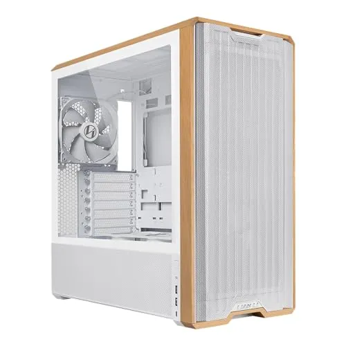 Lian Li LANCOOL 217 Genuine Walnut Wood Computer Case, Mid-Tower ATX PC Case with 5 Pre-Installed PWM Fans 2x170mm, 2x120mm & 1x140mm, Flexible PSU & Cable Installation - White (LAN217W)