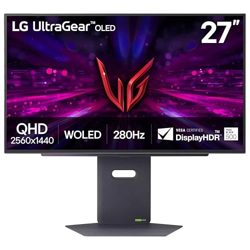 LG 27GX700A-B 27-inch Ultragear QHD (2560 x 1440) OLED Gaming Monitor, 280Hz, 0.03ms, NVIDIA G-Sync, AMD FreeSync Premium Pro, VESA DisplayHDR TrueBlack500, with up to DCI-P3 99.5%, HDMI 2.1, Black