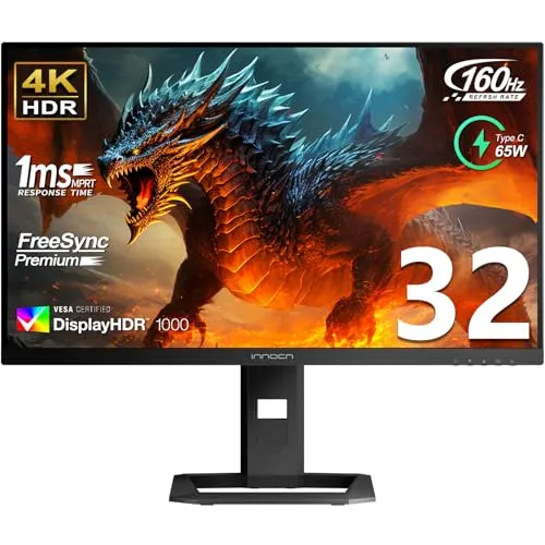 INNOCN 32" Mini LED 4K 160Hz 3840 x 2160P HDR1000 Monitor 1ms IPS HDMI 2.1, 99% DCI-P3, USB Type-C Connectivity, Height Adjustable Stand - Black (2026)