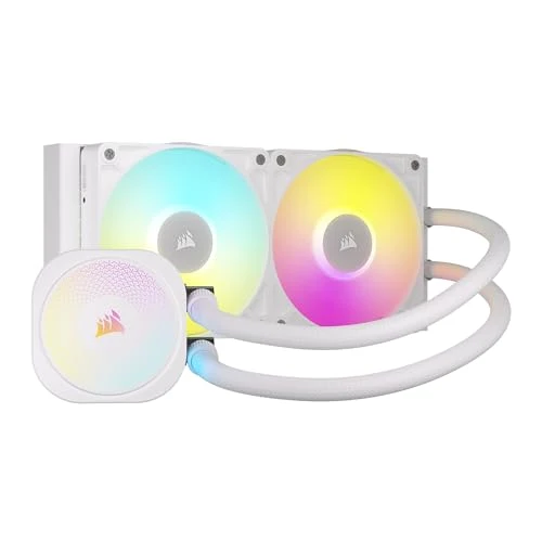 CORSAIR iCUE Link Titan 240 RX RGB Liquid CPU Cooler – 240mm AIO – Low-Noise – FlowDrive Cooling Engine – Intel LGA 1851/1700, AMD AM5/AM4 – 2X RX120 RGB Fans – iCUE Link System Hub Included – White