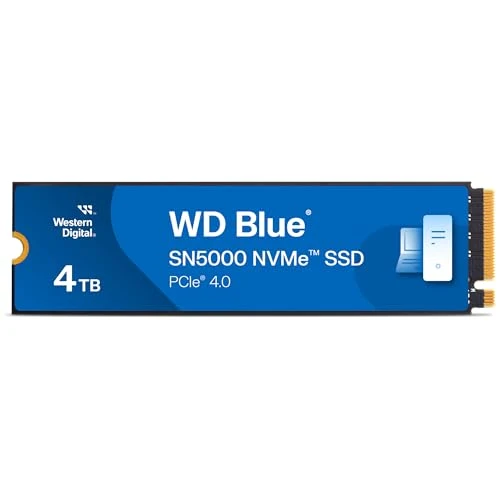 Western Digital 4TB WD Blue SN5000 NVMe Internal Solid State Drive SSD - PCIe Gen 4.0, M.2 2280, Up to 5,500 MB/s - WDS400T4B0E [New Generation]