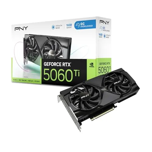 PNY NVIDIA GeForce RTX™ 5060 Ti OC Dual Fan, Graphics Card (16GB GDDR7, 128-bit, Boost Speed: 2692 MHz, SFF-Ready, PCIe® 5.0, HDMI®/DP 2.1, 2-Slot, NVIDIA Blackwell Architecture, DLSS 4)