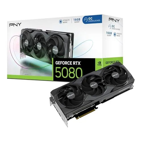 PNY NVIDIA GeForce RTX™ 5080 OC Triple Fan, Graphics Card (16GB GDDR7, 256-bit, Boost Speed: 2730 MHz, PCIe® 5.0, HDMI®/DP 2.1, 2.99-Slot, NVIDIA Blackwell Architecture, DLSS 4)