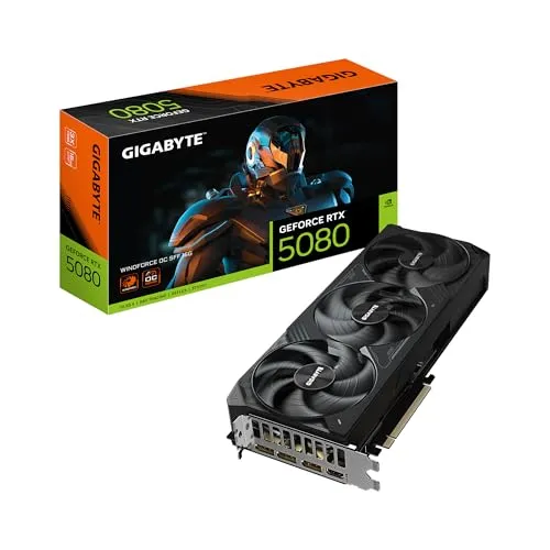 GIGABYTE GeForce RTX 5080 WINDFORCE OC SFF 16G Graphics Card, WINDFORCE Cooling System, 16GB 256-bit GDDR7, GV-N5080WF3OC-16GD Video Card