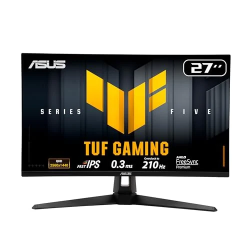 ASUS TUF Gaming 27” 1440P Monitor (VG27AQ5A) – QHD (2560 x 1440), 210Hz (OC), 0.3ms, Fast IPS, Extreme Low Motion Blur Sync, FreeSync Premium, Speakers, DisplayWidget Center, Gaming AI, 3 yr Warranty