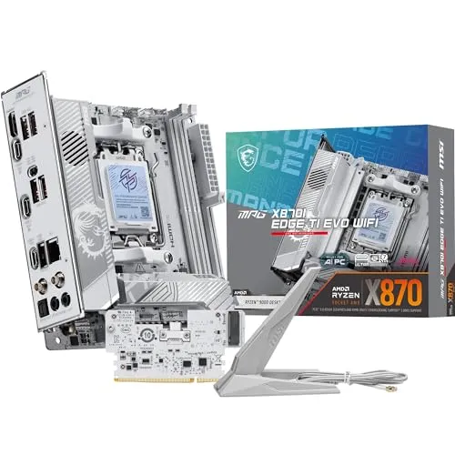 MSI MPG X870I Edge TI EVO WiFi Motherboard, ITX - Supports AMD Ryzen 9000/8000 / 7000 Processors, AM5-110A SPS VRM, DDR5 Memory Boost (up to10000+MT/s OC), PCIe 5.0 x16, M.2 Gen5, Wi-Fi 7, 5G LAN