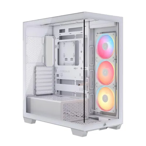 CORSAIR 3500X LX RGB Link Panoramic Mid-Tower PC Case – 3X Pre-Installed Fans, High Airflow, Spacious Interior, GPU Anti-Sag, Reverse Connection Motherboard Compatible – White