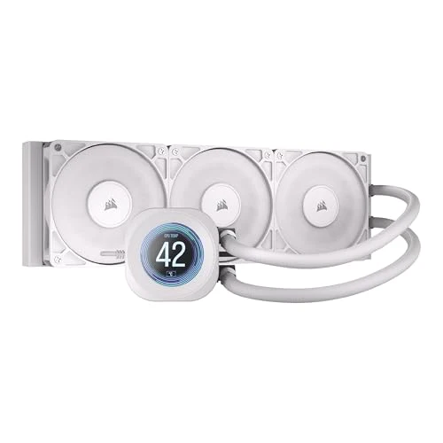 CORSAIR Nautilus 360 RS LCD Liquid CPU Cooler – 2.1" IPS LCD Screen, 360mm AIO, Low-Noise, Daisy-Chain, Intel LGA 1851/1700, AMD AM5/AM4 – 3X RS120 Fans Included – White