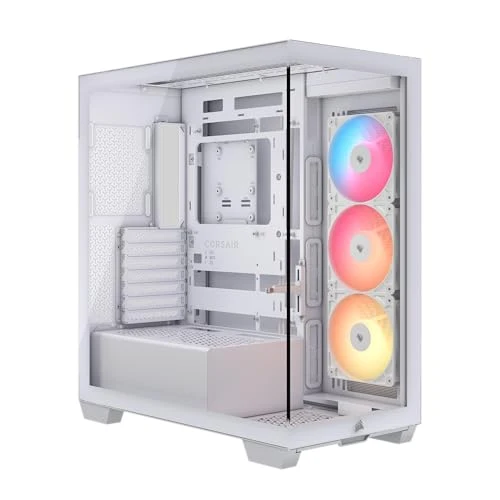 CORSAIR 3500X RS ARGB Panoramic Mid-Tower PC Case – 3X Pre-Installed Fans, High Airflow, Spacious Interior, GPU Anti-Sag, Reverse Connection Motherboard Compatible – White
