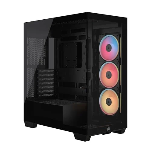 CORSAIR 3500X LX RGB Link Panoramic Mid-Tower PC Case – 3X Pre-Installed Fans, High Airflow, Spacious Interior, GPU Anti-Sag, Reverse Connection Motherboard Compatible – Black