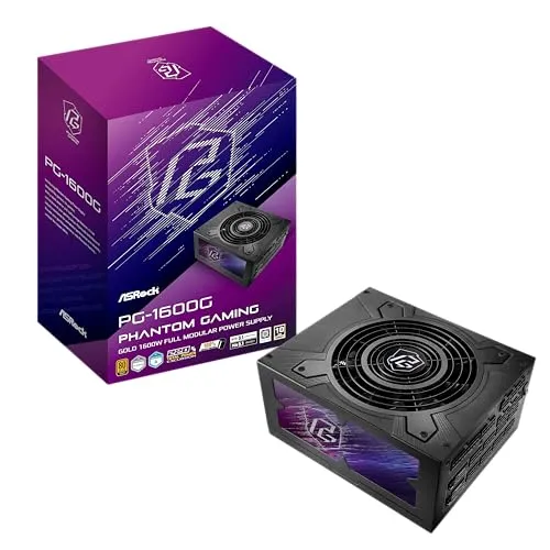 ASRock PG 1600G ATX 3.1 1600W Power Supply PCle5.1 10 Years Warranty Fully Modular Japanese Capacitor Phantom Gaming PG-1600G 80 Plus Gold Cybenetics Platinum 12V-2x6 Cables