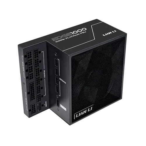 Lian Li Edge Series-1000W Full Modular Power Supply-80 Plus Platinum-ATX 3.0, 3.1-PCIE 5.1-L-Shape Design for Dual Chamber Case-120mm FDB Fan-Supports up to 4X USB Devices-Black (EG1000BE.US)