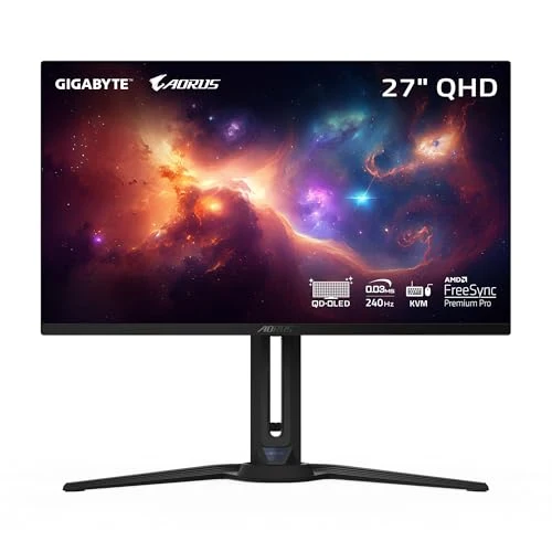 GIGABYTE - AORUS FO27Q2 (SA) - 27" QD-OLED Gaming Monitor - QHD 2560x1440-240Hz - 0.03ms GTG - AMD FreeSync Premium Pro - Type C KVM - HDMI, DP, Type C - Height Adjustable - Black