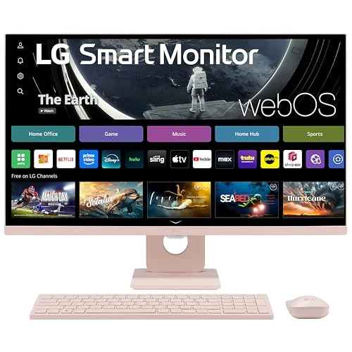 LG 27SR5BF-P 27-inch FHD (1920x1080) Smart Monitor with Streaming TV, webOS, Wireless Keyboard, Mouse, HDR10, IPS Display, webOS, Speaker, ThinQ App, Remote Control, Pink