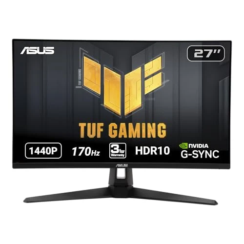 ASUS TUF Gaming 27" 2K HDR Monitor (VG27AQ1A) - QHD (2560 x 1440), IPS, 170Hz (Supports 144Hz), 1ms, Extreme Low Motion Blur, Speaker, G-SYNC Compatible, VESA Mountable, DisplayPort, HDMI,BLACK