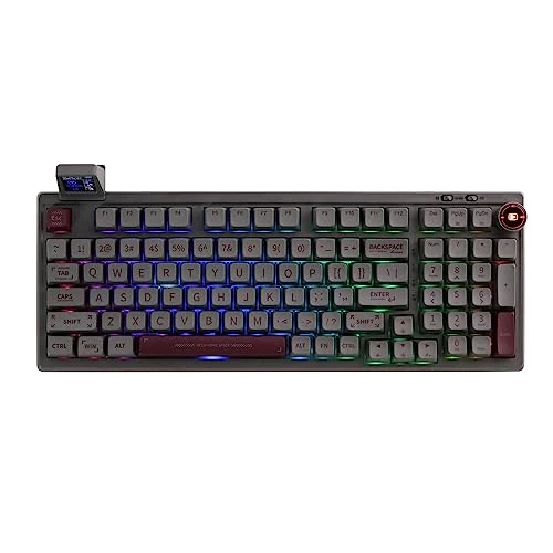 EPOMAKER RT100 97 Keys Gasket BT5.0/2.4G/USB-C Mechanical Keyboard with Customizable Display Screen, Knob, Hot Swappable Socket, 5000mAh Battery for Win/Mac(RT100 Grey, Wisteria Linear Switch)